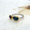 Margoni ring rode Toermalijn, Blauwe Topaas WAG2119 Zilver/ Goud