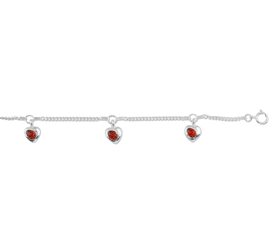 Zilver lieveheerbeestjes in hartjes bedelarmband 10.11689