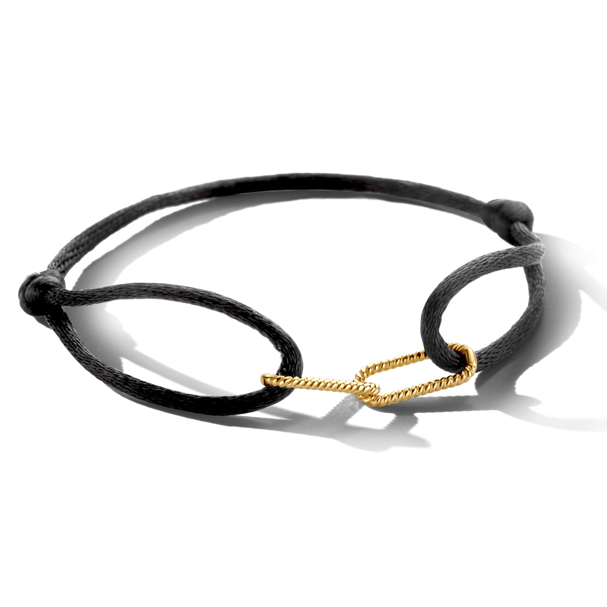 Zwart satijnen armband met vergulde schakels 26.00031